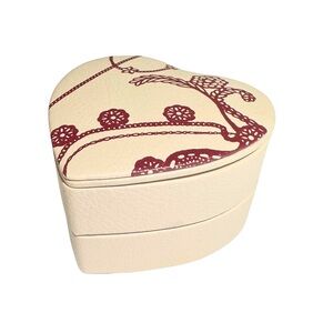Pandora Heart-Shaped Leather Light Pink and Burgundy Jewelry Box Floral Two Tier